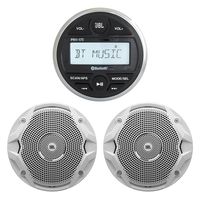 JBL PRV-175 Marine Boat Yacht 180W Media USB AUX Gauge Style Bluetooth Stereo Receiver Bundle with 2 X MS6510 6.5" White Stereo Speakers