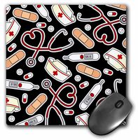 3dRose LLC 8 x 8 x 0.25 Inches Mouse Pad, Nurse Love Cute Cartoon Rn Supplies Print Black (mp_128492_1)