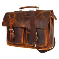 Leather Centric 15 Inch Buffalo Leather Laptop Messenger Bag Office Briefcase College Bag Fits Upto 14 Inch Laptop (Brown)