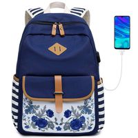Goldwheat Girls Backpacks Canvas Schoolbag College Bookbag Laptop Backpack Rucksack with USB Charging Port