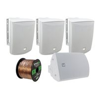 4 x Dual-Electronics LU53PW 125 Watt 3-Way Indoor/Outdoor Speakers (White), and Enrock Audio 16-Gauge 50 Foot Speaker Wire