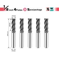 SPEED TIGER ISE Carbide Square End Mill - Micro Grain Carbide End Mill for Alloy Steels/Hardened Steels - AlTiBN Coating - 4 Flute - ISE1/8"4T (5 Pieces, 1/8")