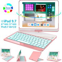 Greenlaw iPad 9.7 Keyboard Case Compatible iPad 2018(6th Gen)/2017(5th Gen)/iPad Pro 9.7/Air 2/Air, 360 Rotate 7 Color Backlit Wireless BT Keyboard Case Cover with Auto Wake/Sleep-rose gold