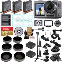 DJI OSMO Action Camera Shoot More Plus Combo Bundle w/ 3 Batteries, Charging Hub, Adjustable Polarizer Filter Set, SD Card, Extension Rod/Selfie Stick, Tripod & Must Have Accessories