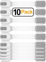 Child Safety Locks -VALUE PACK (10 Straps)- No Tools or Drilling -Adjustable Size/Flexible -Adhesive Furniture Latches For Baby Proofing Cabinets, Drawers, Appliances, Toilet Seat, Fridge, Oven & More