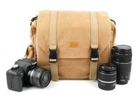 DURAGADGET Tan-Brown Canvas Carry Bag - Suitable for Canon EOS 1200D / EOS Rebel SL1 / EOS 7D MK II/EOS 350D - with Multiple Adjustable Storage Compartments and Long Shoulder Strap