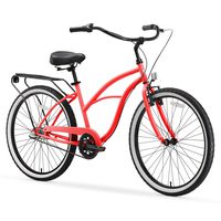 sixthreezero Around The Block Women's 3-Speed Beach Cruiser Bicycle, 26" Wheels, Coral Pink with Black Seat and Grips