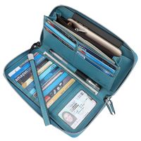 Lavemi Women's RFID Blocking Real Leather Zip Around Wallet Clutch Large Travel Purse Wristlet(Large Size Vintage Light Green)