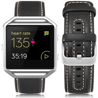 UMAXGET Compatible Fitbit Blaze Bands, Classic Genuine Leather Strap with Silver Frame Retro Style Compatible Fitbit Blaze Fitness Watch, Black