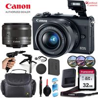 Canon EOS M100 Mirrorless Camera (Black) and Canon 15-45mm f/3.5-6.3 is STM Lens Along with Padded Equipment Case + Elemental Accessory Bundle