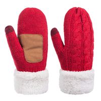 Winter Wool Mitten Gloves For Women, Warm Knit Touchscreen Thermal Cable Gloves With Thick Fleece Lining (Red)