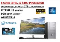 HP Pavilion Flagship High Performance Desktop PC Bundle, Intel Core i5-8400 6 Core Processor, 8GB DDR4+16GB Intel Optane, 2TB 7200 RPM, DVDRW, HP 27er 27" Full HD Monitor, WiFi+Bluetooth, Windows 10