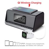 iHome iBN350 Alarm Clock FM NFC Bluetooth Radio with Lightning iPhone Qi Wireless Charging Dock Station for iPhone Xs, XS Max, XR, X, iPhone 8/7/6 Plus USB Port to Charge Any USB Device