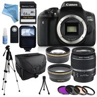 Canon 750D \ T6i Camera Body 18-55mm f/3.5-5.6 STM Lens, Wide Angle Lens, Telephoto Lens, Full Size tripod, Flash, Camera Case, Wireless Remote Control, Memory Wallet & More