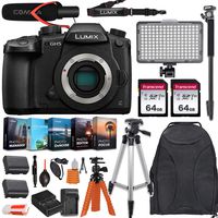 Panasonic Lumix DC-GH5 Mirrorless Micro Four Thirds Digital Camera (Body Only) USA Model w/ 2pc Transcend 64GB Memory, LED VideoLight, Comica Microphone, Editing Software Kit & DC-GH5KBODY Bundle