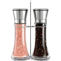 Willow & Everett Stainless Steel Salt and Pepper Grinder Set -Tall Shaker, Adjustable Coarseness, Refillable -Sea Salt, Black Peppercorn Mill
