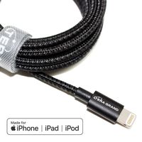 Tera Grand - Apple MFi Certified - Lightning to USB Braided Cable with Aluminum Housing, 7 Feet iPhone 11 Pro Max 11 Pro 11 XS XS Max XR 8 8 Plus 7 7 Plus iPad Pro Air Mini iPod (Black & Gray)