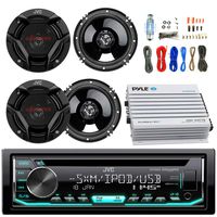 JVC KDR690S Car CD Player Receiver USB AUX Radio - Bundle Combo with 4X JVC CSDR620 6.5" Inch 300-Watt 2-Way Black Audio Coaxial Speakers + + 4-Channel Amplifier + Amp Kit