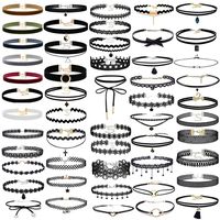 52 PCS Choker Necklace, K&Q Classic Stretch Colorful Gothic Collar Choker Necklace and Black Cute Lace Velvet Choker Necklace Set for Girls and Women