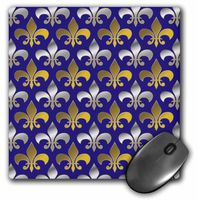3D Rose"Gold and Silver Colored Fleur De Lis Pattern Royal Purple Background" Matte Finish Mouse Pad - 8 x 8" - mp_171857_1
