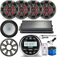KMC2 Kicker Gauge Style Marine-Grade Waterproof Media Receiver, 4 x 6.5 Coaxial LED Speakers (Charcoal/Black), 10" Weather-Proof Subwoofer, Marine & Powersports 6-Channel Amplifier Accessories