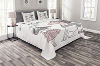 Lunarable Doodle Bedspread, Hand Drawn Unicorn and Girl with Scarf Winter Season Arrangement, Decorative Quilted 3 Piece Coverlet Set with 2 Pillow Shams, King Size, Pink White