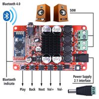 Dual Channel Bluetooth Amplifier Board,Quimat TDA7492 2 x 50 Watt 2 Channel Wireless Audio Receiver Digital HiFi Module with Protective Case and Heat Sinks