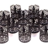 Frux Home and Yard Votive Candle Holders - Flameless Tea Light Votive Wraps- 48 Black Colored Laser Cut Decorative Wraps Flickering LED Battery Tealight Candles (not Included)