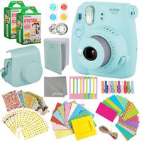 Fujifilm Instax Mini 9 Ice Blue Instant Camera Kit - 40 Film Sheets, Carrying Case, Photo Album, Assorted Frames, Stickers and Accessories - Built-in Flash and Batteries Included