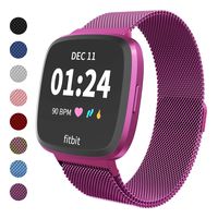 Haloe Metal Replacement Bands for Fitbit Versa/Versa 2/Versa Lite Edition Smart Watch, Stainless Steel Loop Mesh Bracelet Magnetic Wristbands for Women and Men