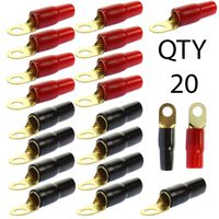 (20) 1/0 AWG Gauge Gold Wire Crimp Cable Ring Terminal Red Black Boots 3/8" Lug