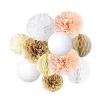Vidal Crafts 30 Pcs Party Tissue Pom Poms Kit (14",10",8",6") Paper Flowers, Paper Lanterns, Honeycomb Balls, for Wedding, Bridal Shower, Birthday, Vintage Decor (Champagne, Peach, Ivory, White)