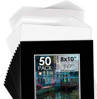 Mat Board Center, 8x10 Picture Mat Sets for 5x7 Photo. Includes a Pack of 50 White Core Bevel Pre-Cut White Core Matte & 50 Backing Board & 50 Clear Bags (Black)