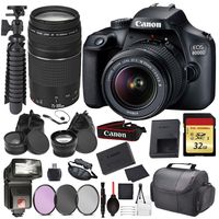 Canon EOS Rebel 4000D Digital SLR Camera with EF-S 18-55mm + EF 75-300mm (Black) Accessory Bundle Package Deal : 32gb SD Card + 3pc Filter Kit + DSLR Bag + More - International Model