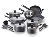 T-fal B208SI64 Initiatives Nonstick Inside and Out Dishwasher Safe Oven Safe Cookware Set, 18-Piece, Charcoal