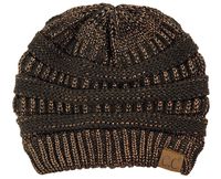 C.C Trendy Warm Chunky Soft Stretch Cable Knit Beanie Skully, Brown Metallic