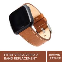 WITHit Designer Leather Replacement Band for Fitbit Versa/Versa 2, Brown - Secure, Adjustable Stainless Steel Buckle Closure, Made with Italian Leather, Fitbit Watch Band Replacement, Fits Most Wrists