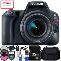 Canon EOS Rebel SL2 DSLR Camera with 18-55mm Lens (Black) - 10PC Accessory Bundle Includes 32GB SD Memory Card + Medium Carrying Case + Digital Slave Flash + Universal Wireless Remote + More