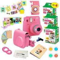Fujifilm Instax Mini 9 Instant Camera FLAMINGO PINK w/ Fujifilm Instax Mini 9 Instant Films (60 Pack) + A14 Pc Deluxe Bundle For Fujifilm Instax Mini 9 Camera (Renewed)