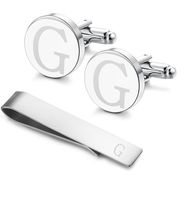 LOYALLOOK Classic Engraved Initial Cufflinks and Tie Clip Bar Set Alphabet Letter Formal Business Wedding Shirts G