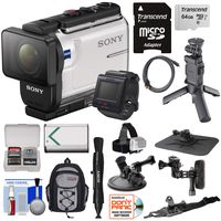 Sony Action Cam HDR-AS300R Wi-Fi HD Video Camera Camcorder & Live View Remote + Shooting Grip Tripod + Action Mounts + 64GB Card + Battery + Backpack + Kit