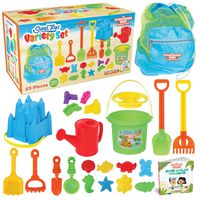 The STORYBOOK KIDS Explorers Club Beach Toys - 23-Piece Sandbox Toys Set for Toddlers - Sandcastle Building Kit of Shovels, Molds, Bucket & Pail in Strong Carry Bag - Sand Playset for Kids 3-10