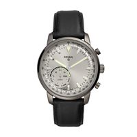 Fossil Men's Hybrid Smartwatch Stainless Steel Watch with Leather Strap, Black, 22 (Model: FTW1171)
