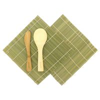 BambooMN Sushi Making Kit 3 Sets of 2x Green Bamboo Rolling Mats, 1x Rice Paddle, 1x Spreader | 100% Bamboo Mats and Utensils