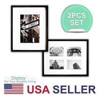 The Display Guys 2 Sets 16x20 Inch Matte Black Picture Frame Made of Solid Pine Wood,Tempered Glass, Luxury Made Affordable, with White Core Mat Board for 11x14 Photo + Collage Mat for 4-5x7 picuture