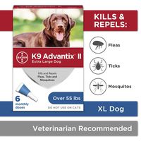 K9 Advantix II Flea And Tick Prevention for Dogs, Dog Flea And Tick Treatment For Extra Large Dogs Over 55 lbs, 6 Monthly Applications