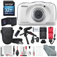 Photo Savings Nikon COOLPIX W100 Digital Camera (White) Deluxe Bundle with Xpix Cleaning Accessories + Floating Strap + 32 GB +Tripod + Reader + Battery & Charger + Case