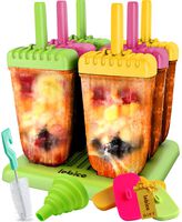 Popsicle Molds all-inclusive Pack - BPA Free - Food Grade Silicone & Plastic Lids + Wooden Sticks + Funnel + Brush + Storage Bag + Lebice Recipes E-book