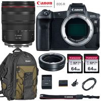 Canon EOS R Mirrorless DSLR Camera w/RF 24-105mm f/4L is USM Lens + Canon 200EG Backpack, 2pc 64GB Memory Card & More