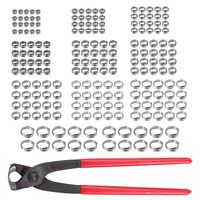 Proster 200pcs 5.8-21mm 304 Stainless Steel Single Ear Stepless Hose Clamp Crimper Crimping Tool Kit
